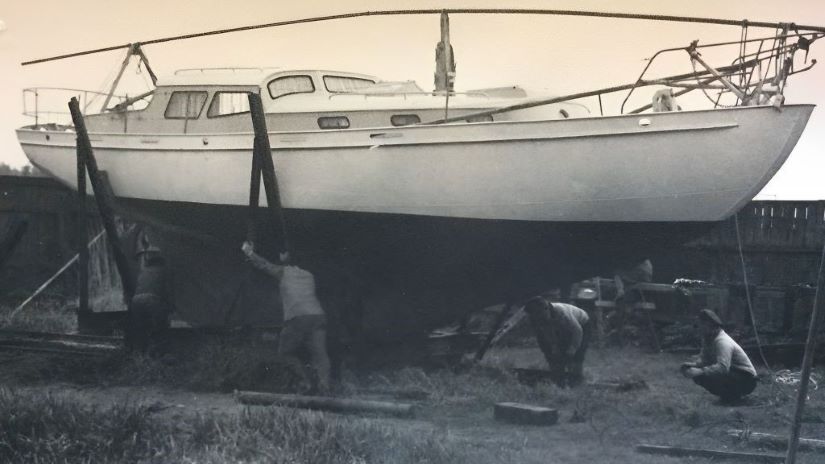 Segelyacht Vagant 7 im Bau etwa Mitte der 1960er Jahre